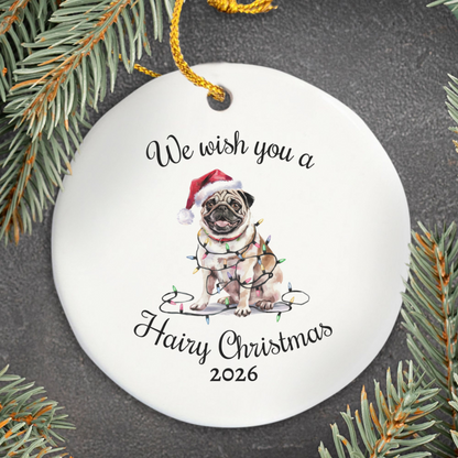 Christmas Tan Pug Ornament, Pug Mom, Christmas Lights Dog Keepsake