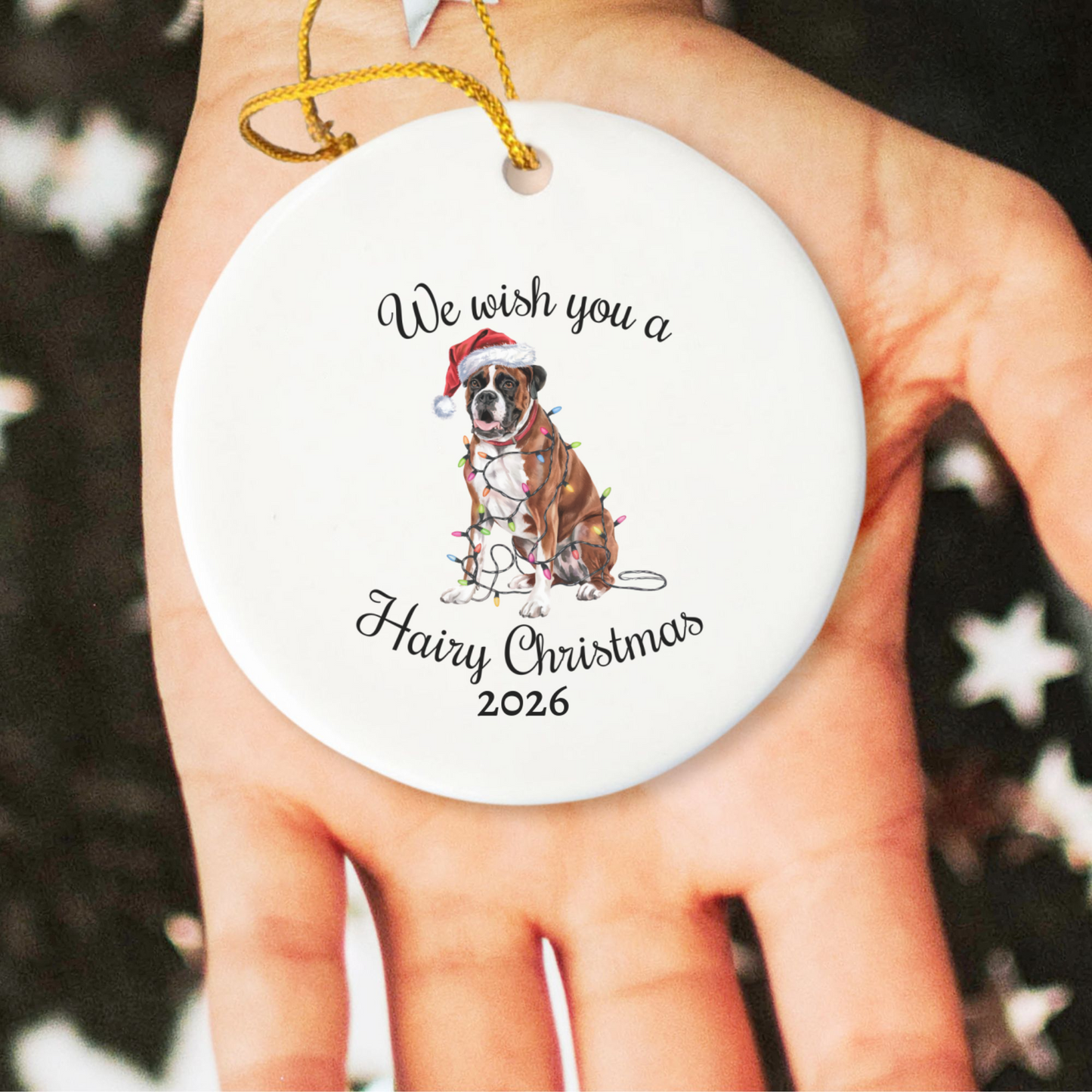Christmas Boxer Ornament, Boxer Mom, Christmas Lights Dog Keepsake, Christmas Dog, Gift For Dog Lover, Boxer