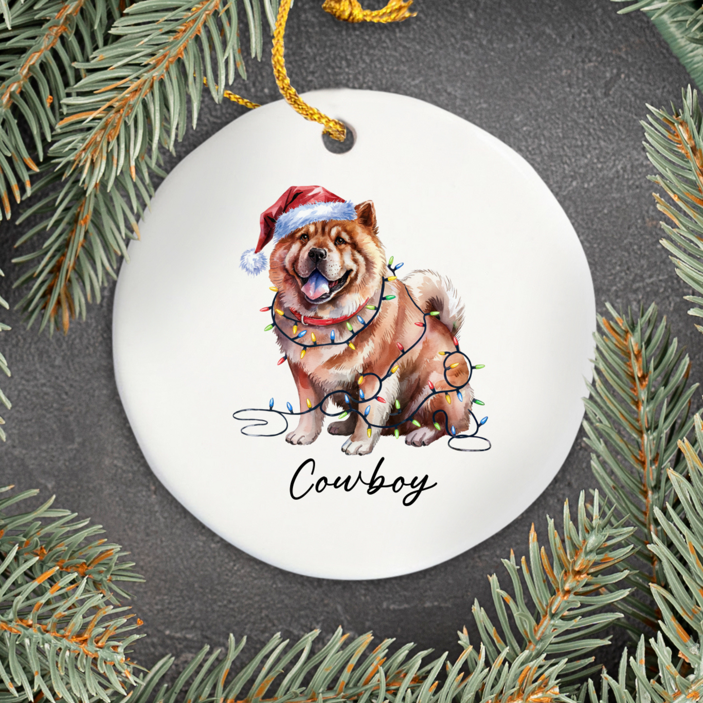 Personalized Chow Chow Christmas Ornament, Festive Dog Lights, Ceramic Holiday Keepsake
