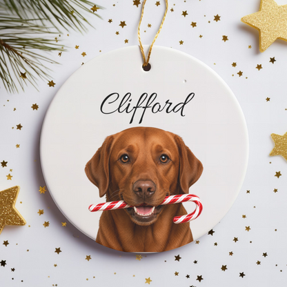Personalized Fox Red Lab Candy Cane Ornament