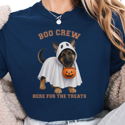 German Shepherd Boo Crew Halloween Shirt, Here for the Treats Dog Mom Tee