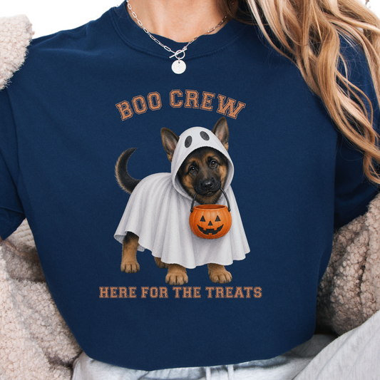 German Shepherd Boo Crew Halloween Shirt, Here for the Treats Dog Mom Tee