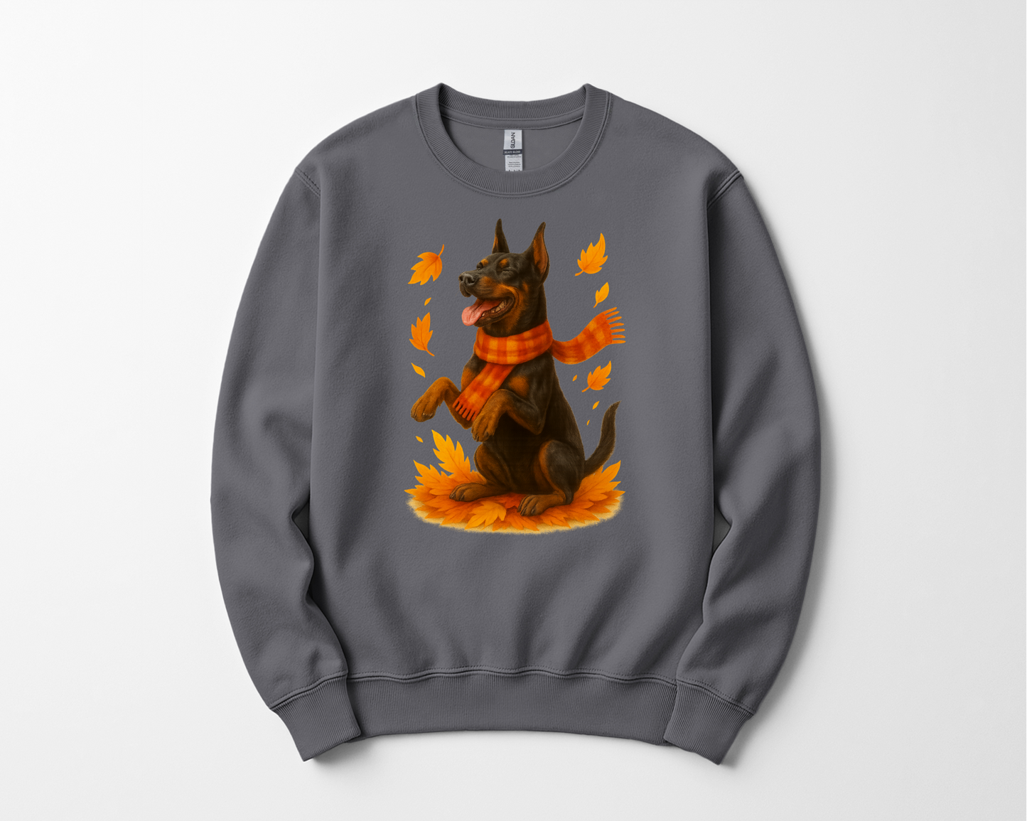 Doberman Autumn Sweater, Dog Lover Fall Apparel, Cozy Pet Sweatshirt Gift, Autumn Dog Fashion