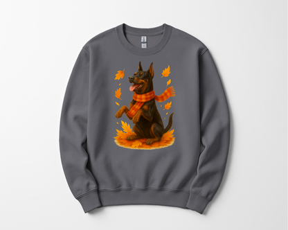Doberman Autumn Sweater, Dog Lover Fall Apparel, Cozy Pet Sweatshirt Gift, Autumn Dog Fashion