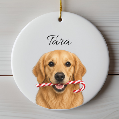 Personalized Golden Retriever Candy Cane Ornament