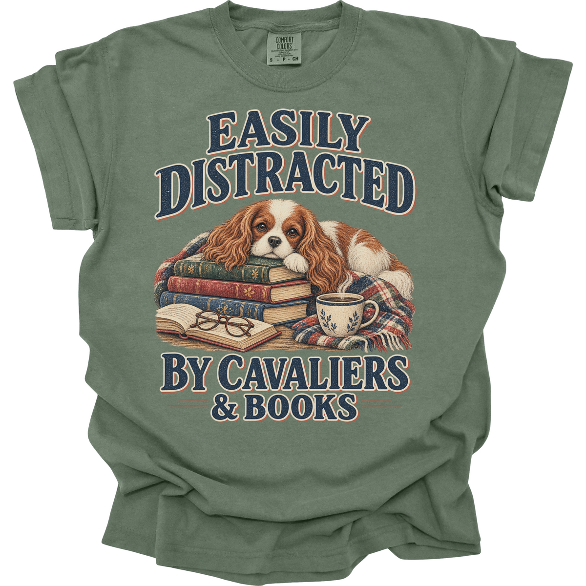 Blenheim Cavalier Shirt, Easily Distracted by Cavaliers and Books, Cavalier Mom Book Lover Tee