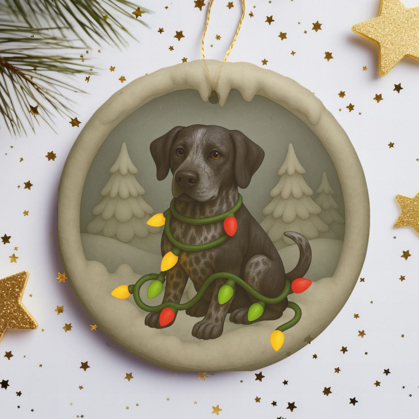 Personalized Black German Shorthaired Pointer Christmas Ornament, 3D Clay-Style Dog Keepsake with Lights