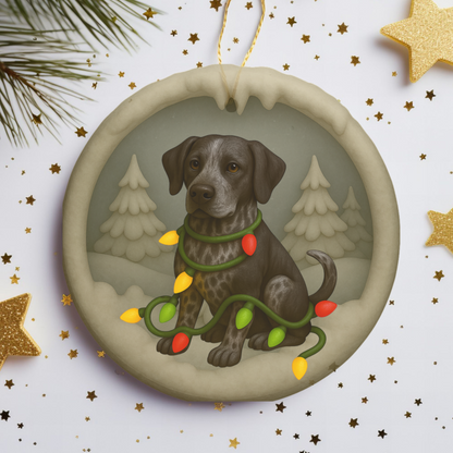 Personalized Black German Shorthaired Pointer Christmas Ornament, 3D Clay-Style Dog Keepsake with Lights