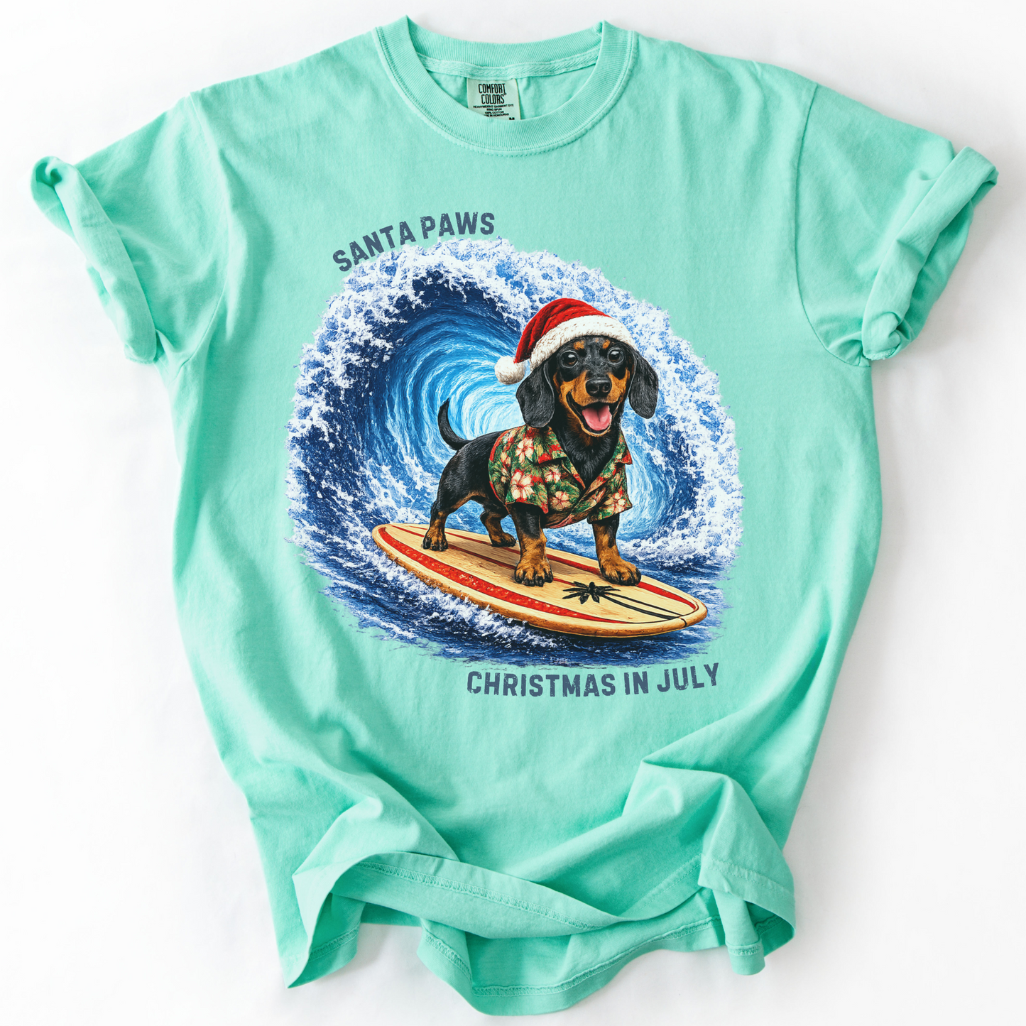 Christmas in July Gift for Dachshund Lovers, Santa Paws Beach Shirt
