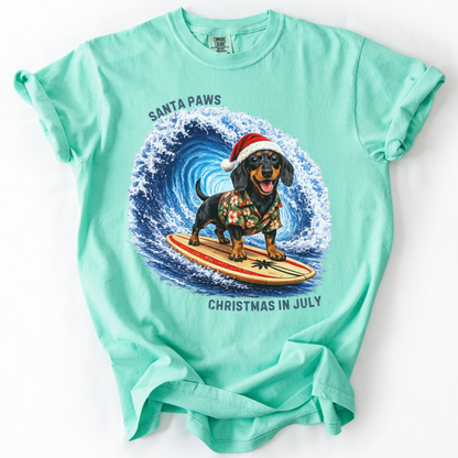 Christmas in July Gift for Dachshund Lovers, Santa Paws Beach Shirt
