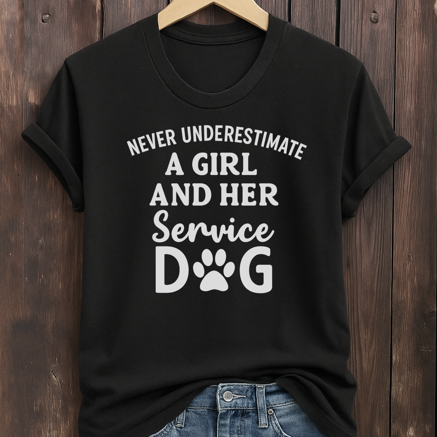 Never Underestimate a Girl & Her Service Dog T-Shirt