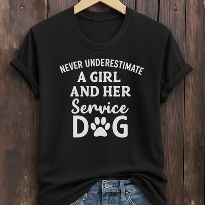 Never Underestimate a Girl & Her Service Dog T-Shirt