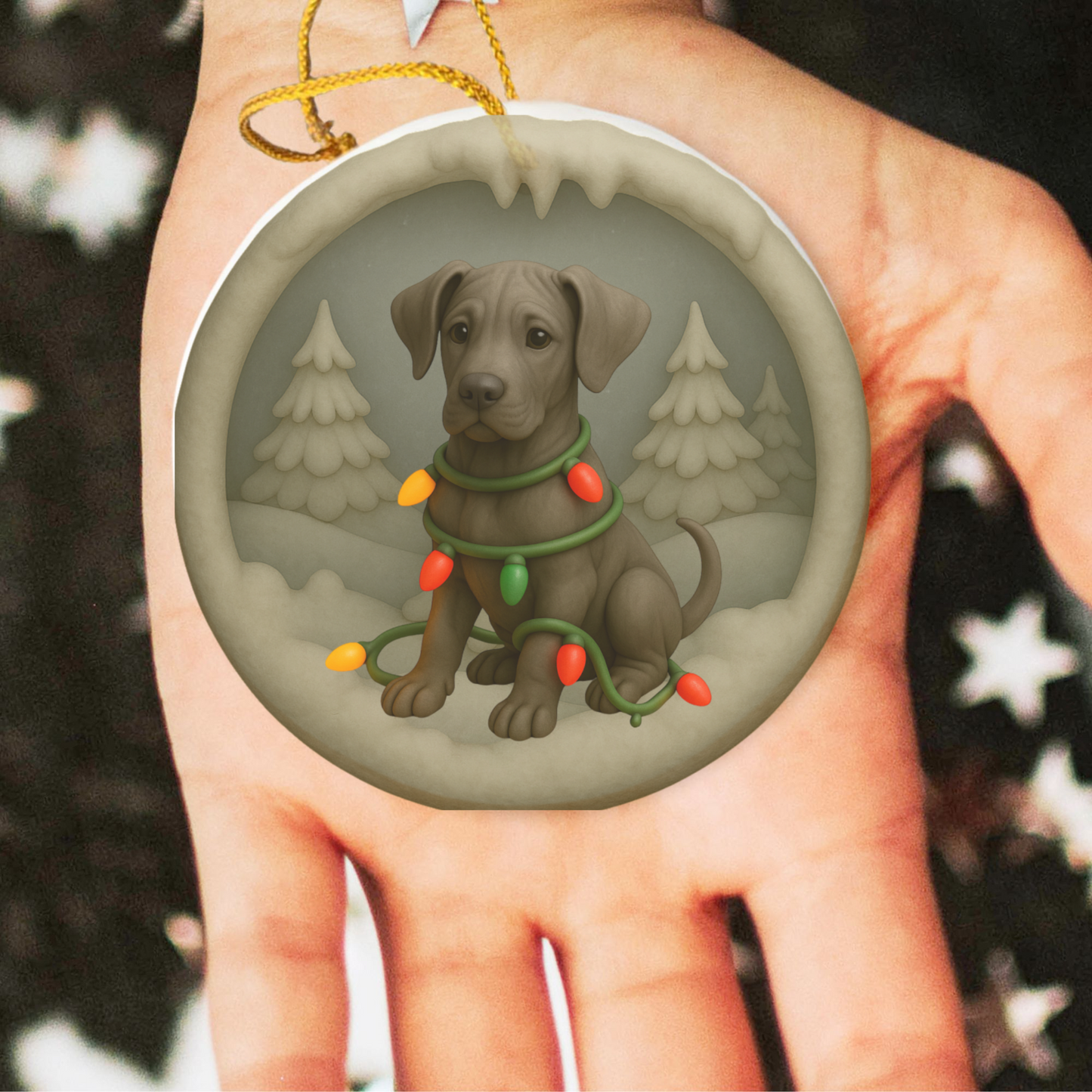 Personalized Great Dane Christmas Ornament • 3D Clay-Style Dog Keepsake with Lights