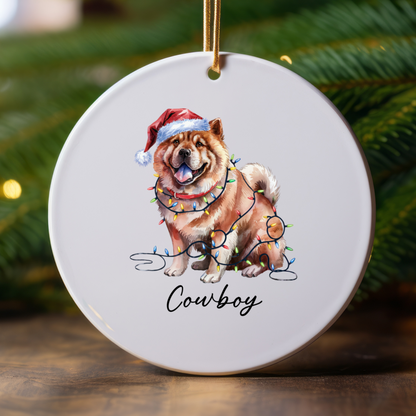 Personalized Chow Chow Christmas Ornament, Festive Dog Lights, Ceramic Holiday Keepsake
