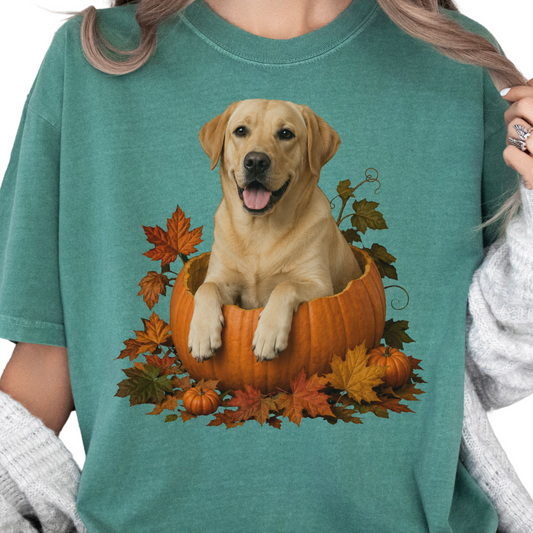 Yellow Lab Pumpkin Shirt Fall Dog Lover Autumn Labrador Comfort Colors Graphic Tee Gift Apparel