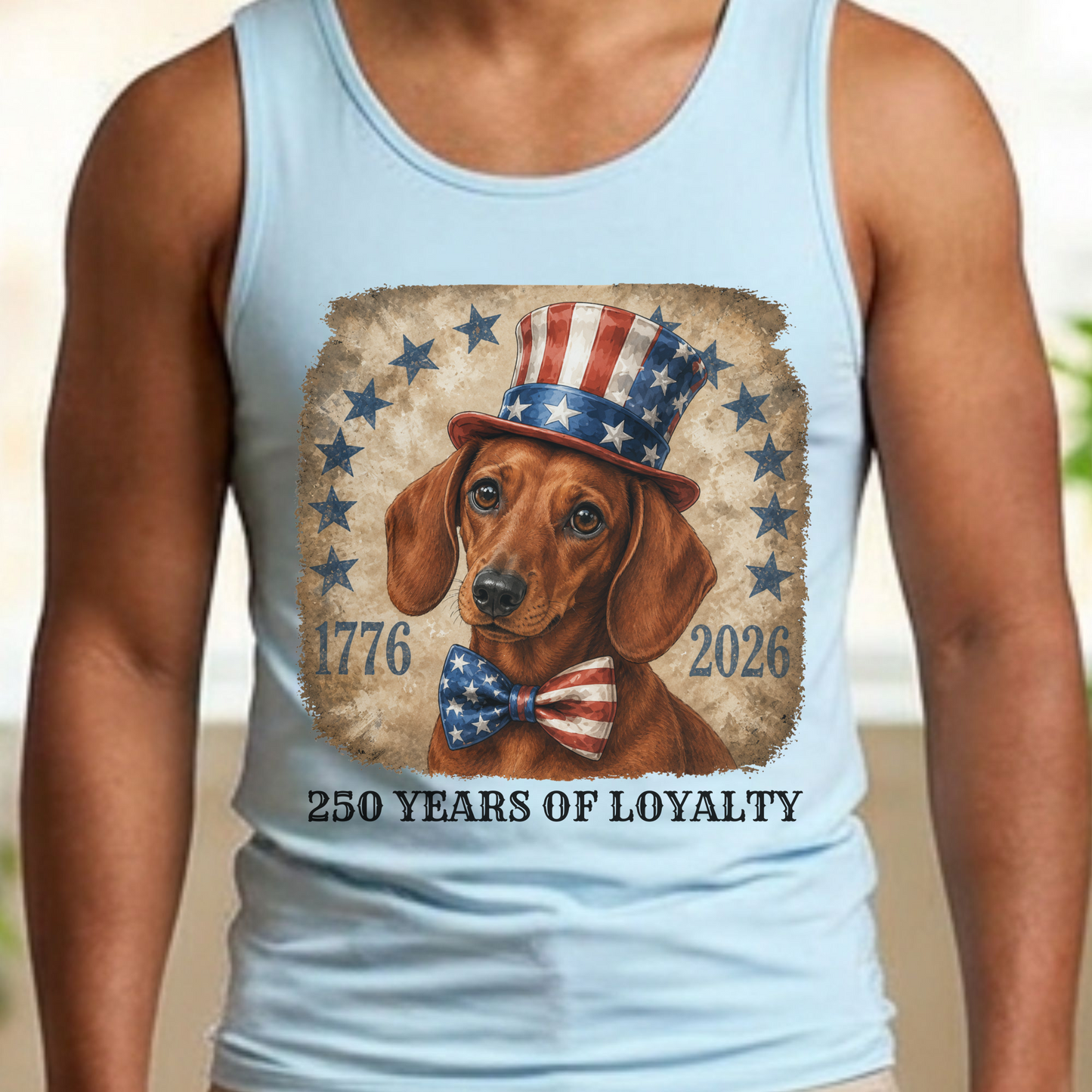 Red Dachshund Patriotic Tank Top, 250 Years of Loyalty
