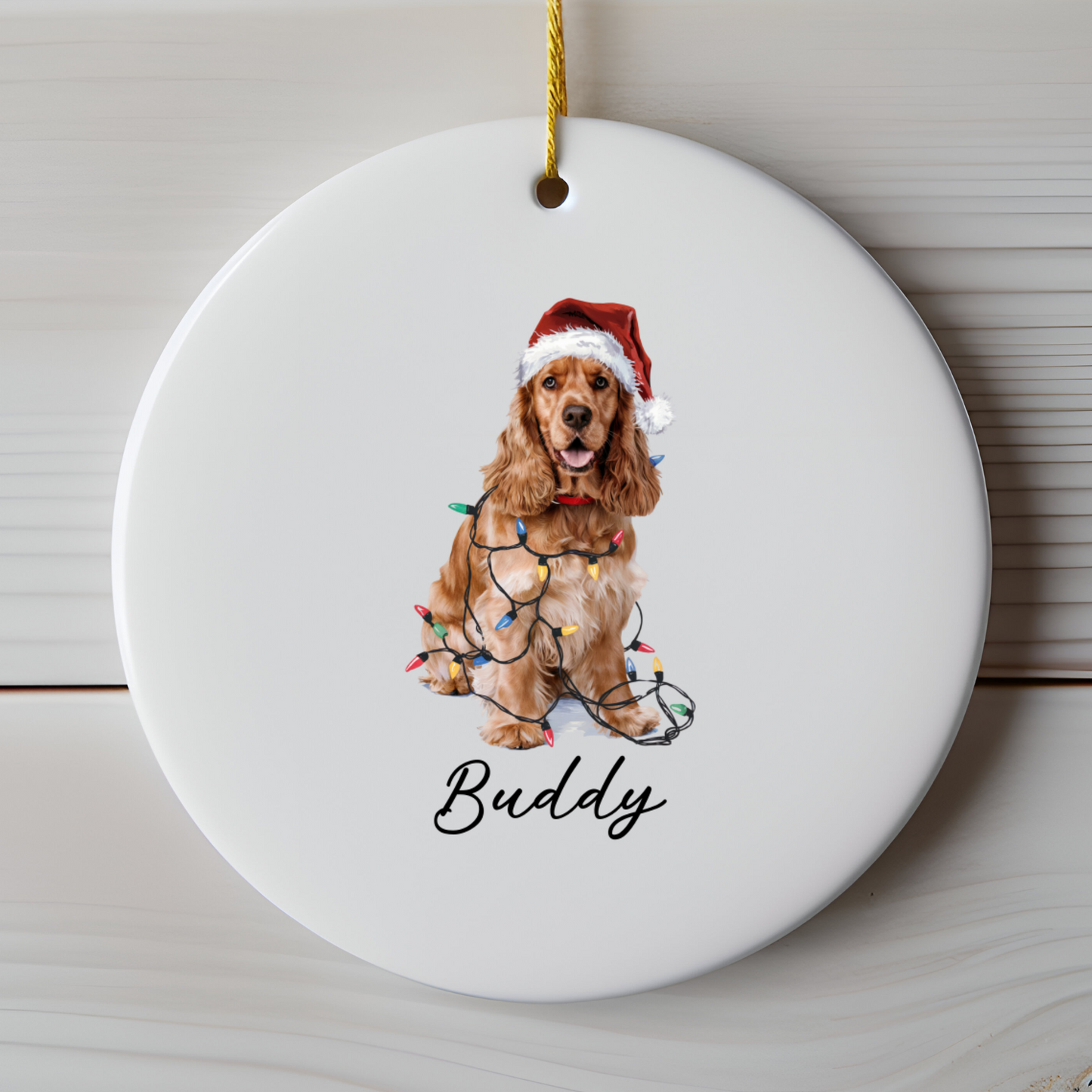 Personalized Cocker Spaniel Christmas Ornament, Custom Dog Ornament, Pet Name Holiday Keepsake