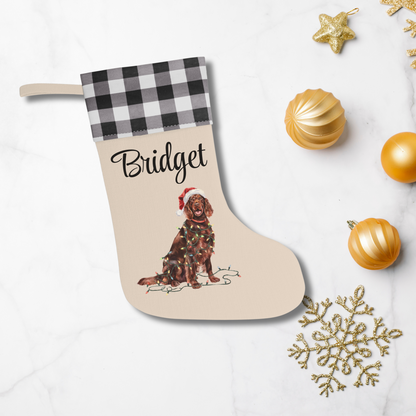 Personalized Irish Setter Christmas Stocking, Holiday Decor Gift for Pet Lovers