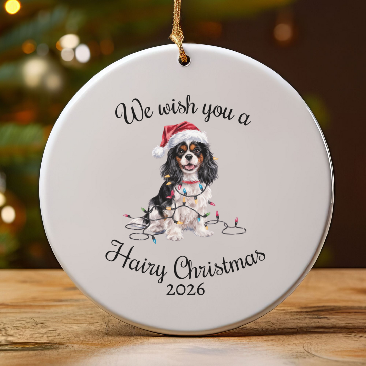 Tri-color Cavalier King Charles Spaniel Ornament, Funny Dog Lover Gift, Pet Holiday