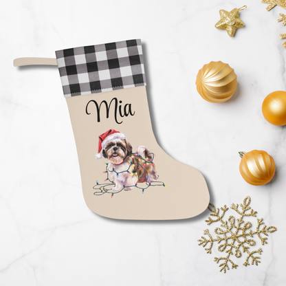 Personalized Shih Tzu Christmas Stocking, Holiday Decor Gift for Pet Lovers