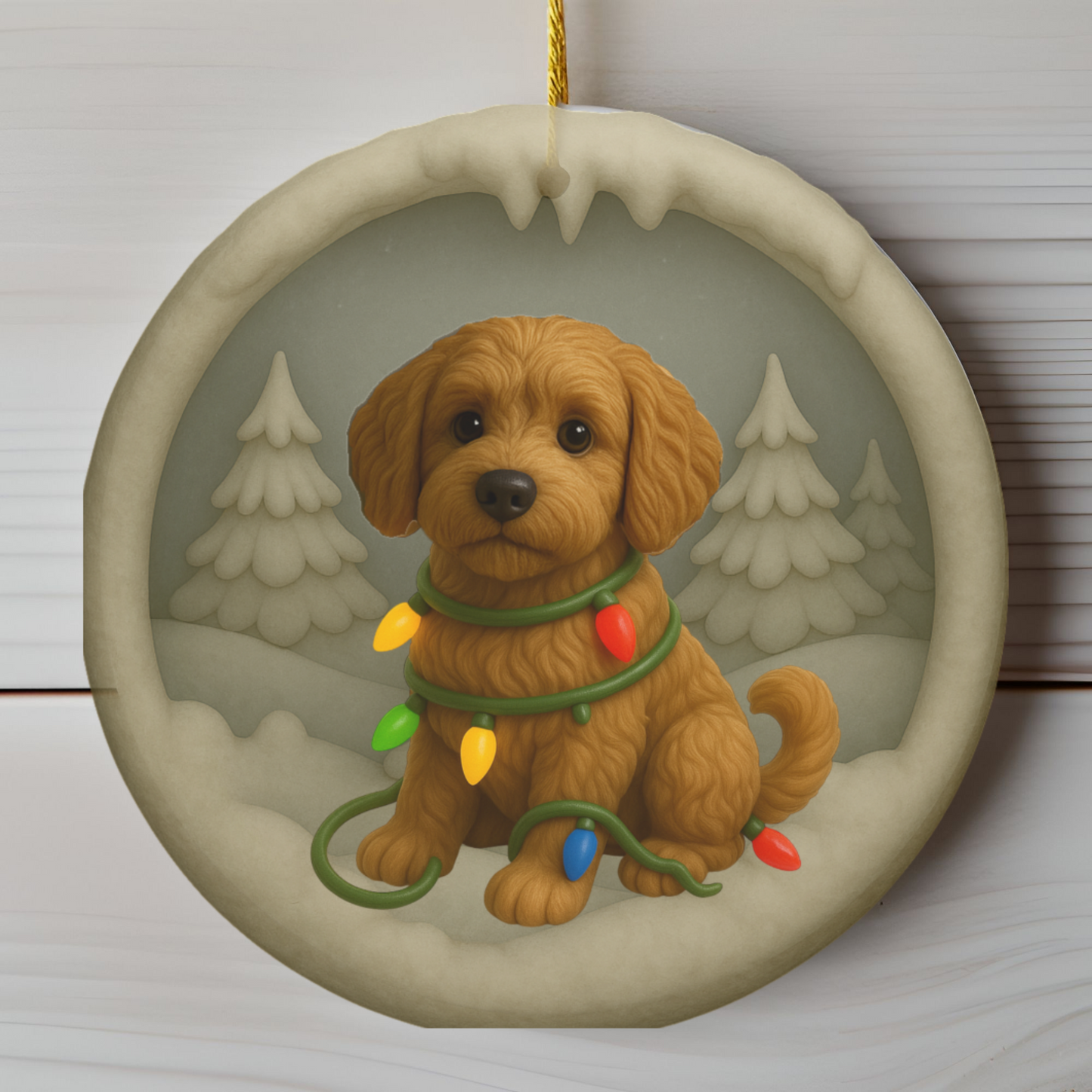 Personalized Labradoodle Christmas Ornament, 3D Clay-Style Dog Keepsake with Lights