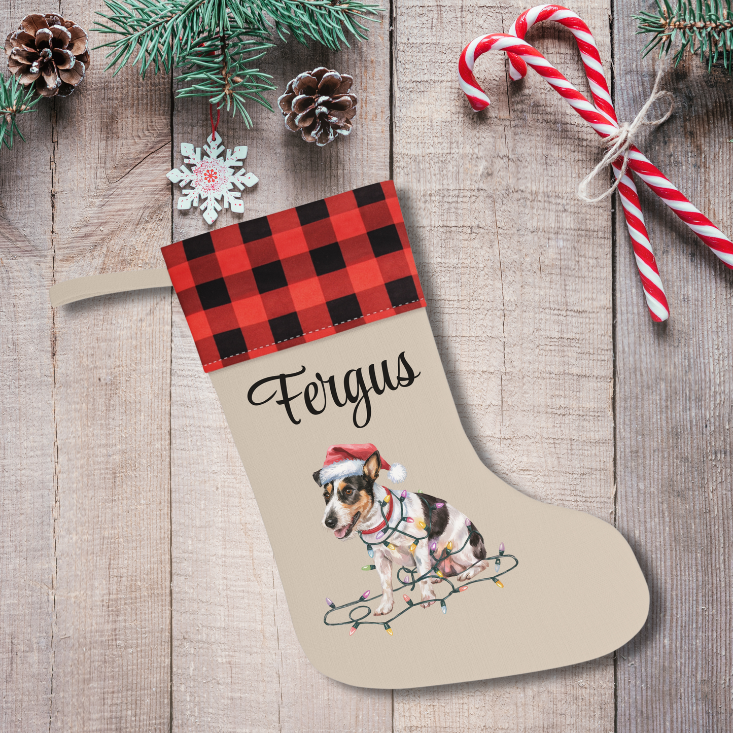 Personalized Rat Terrier Christmas Stocking, Holiday Decor Gift for Pet Lovers
