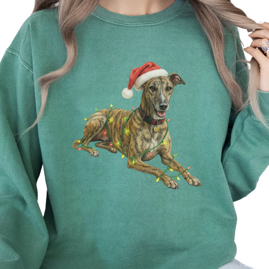 Brindle Greyhound Christmas Lights Sweatshirt