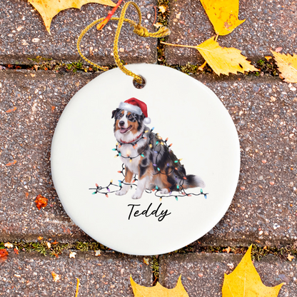 Personalized Australian Shepherd Christmas Ornament, Ceramic Dog Decor, Holiday Lights