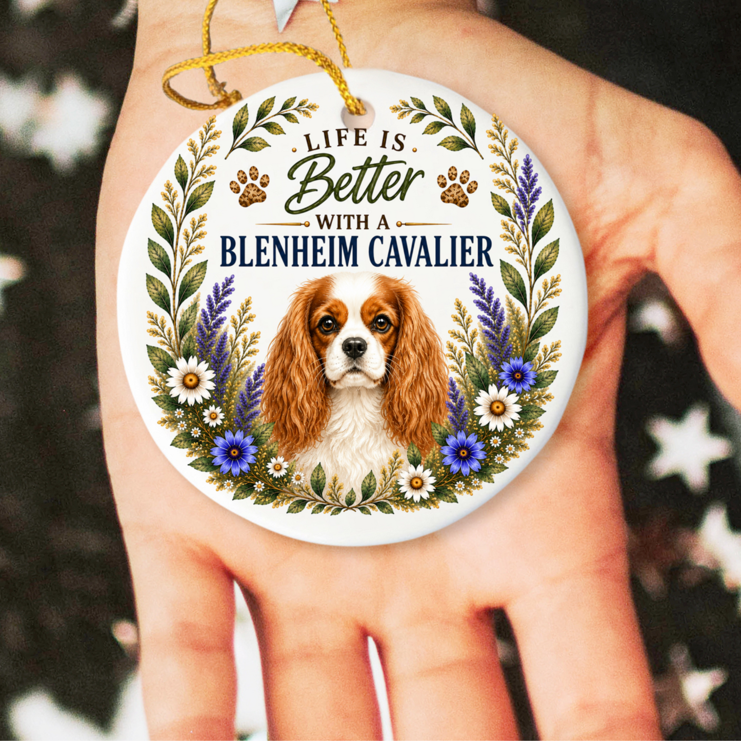 Blenheim Cavalier Ornament, Cavalier King Charles Spaniel Gift, Dog Mom Keepsake, Dog Lover Gift