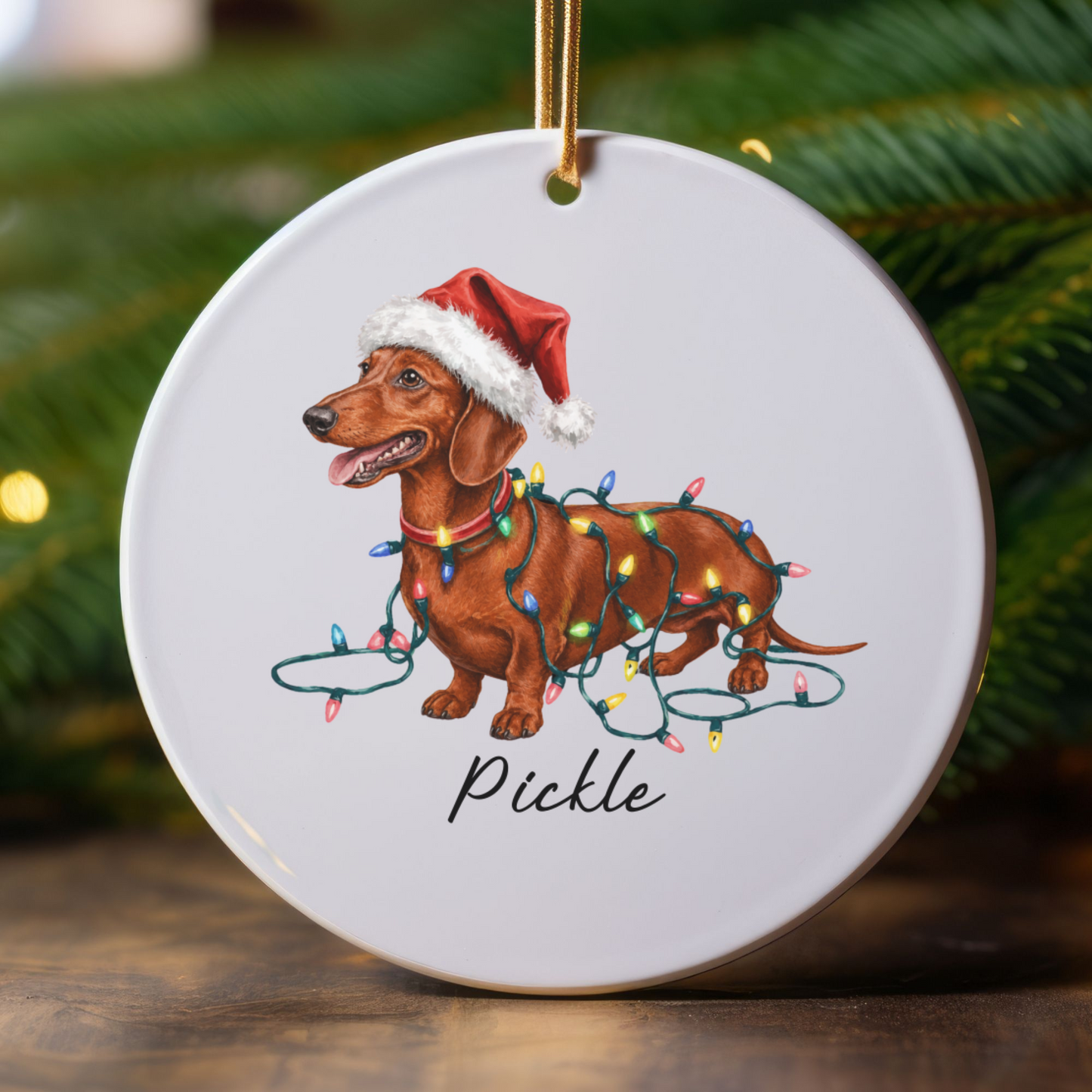 Personalized Red Dachshund Ornament, Dog Christmas Ornament, Custom Pet Name Holiday Decor Gift