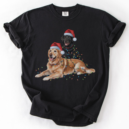 Festive Holiday Christmas Dog Shirt, Santa Hat Labrador Tee, Labrador Golden Retriever Shirt, Christmas Gift for Dog Lovers