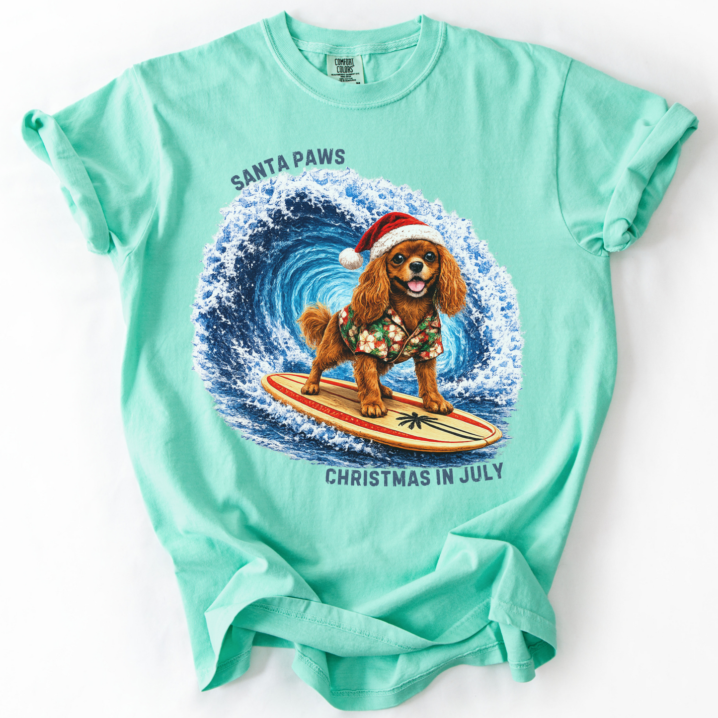 Christmas in July Gift for Ruby Cavalier Lovers, Santa Paws Beach Shirt
