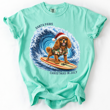 Christmas in July Gift for Ruby Cavalier Lovers, Santa Paws Beach Shirt