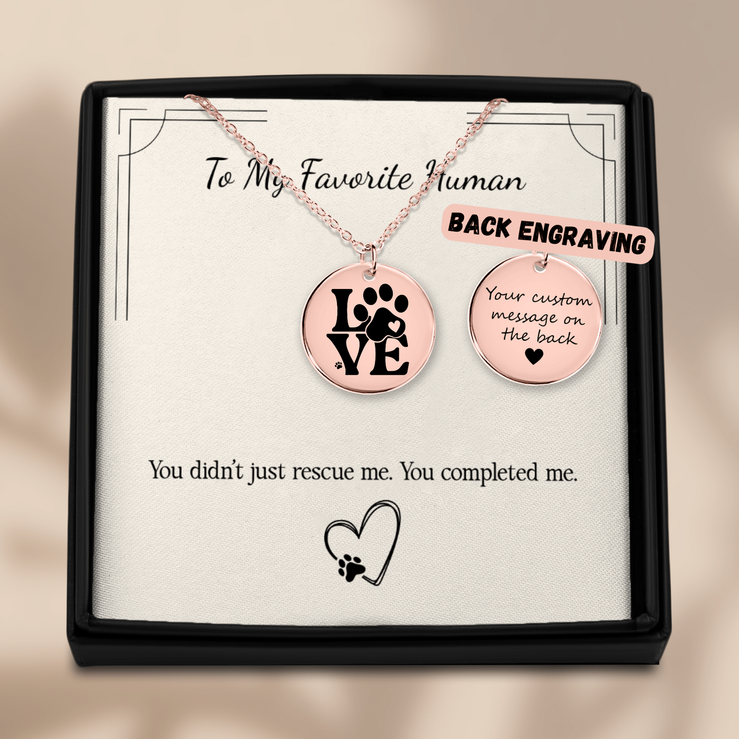 From Your Pet: “You Completed Me” Necklace – Gift for Pet Parents in Gold, Rose Gold, or Silver