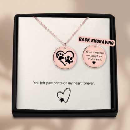 Custom Paw Print Heart Necklace – Personalized Pet Memorial Jewelry with Engraving, Gold or Rose Gold