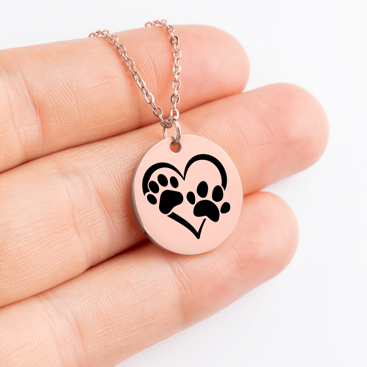 Custom Paw Print Heart Necklace – Personalized Pet Memorial Jewelry with Engraving, Gold or Rose Gold