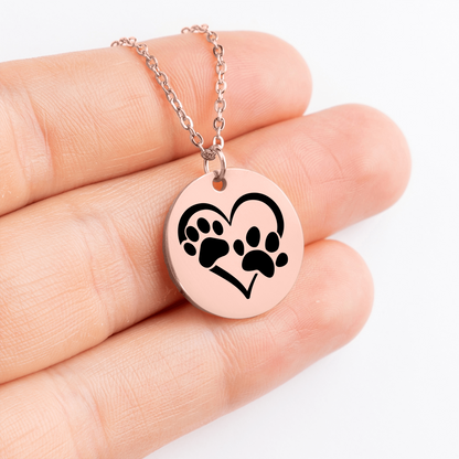 Custom Paw Print Heart Necklace – Personalized Pet Memorial Jewelry with Engraving, Gold or Rose Gold