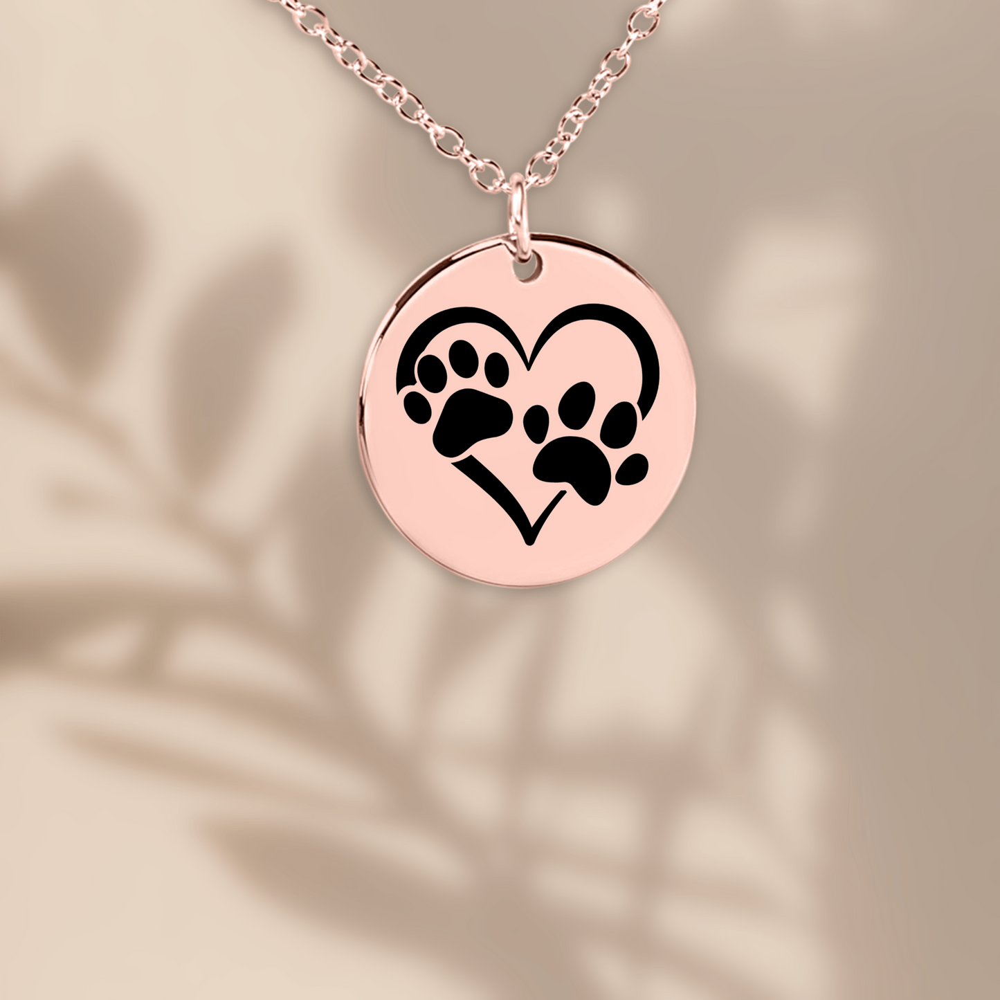 Custom Paw Print Heart Necklace – Personalized Pet Memorial Jewelry with Engraving, Gold or Rose Gold
