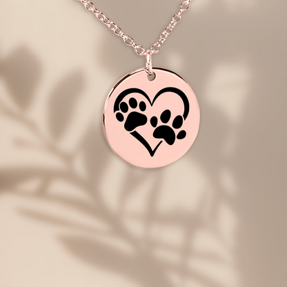 Custom Paw Print Heart Necklace – Personalized Pet Memorial Jewelry with Engraving, Gold or Rose Gold