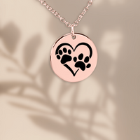 Load image into Gallery viewer, Custom Paw Print Heart Necklace – Personalized Pet Memorial Jewelry with Engraving, Gold or Rose Gold
