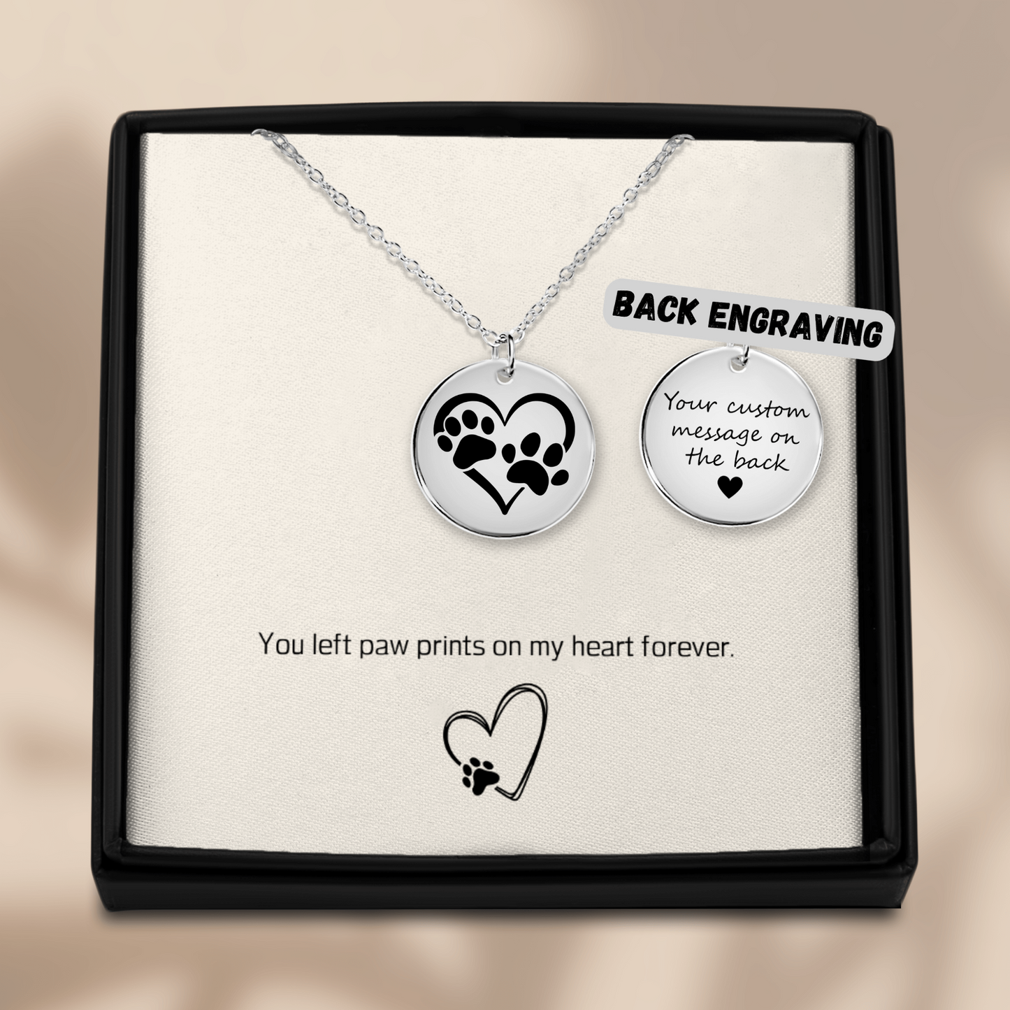 Custom Paw Print Heart Necklace – Personalized Pet Memorial Jewelry with Engraving, Gold or Rose Gold