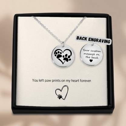 Custom Paw Print Heart Necklace – Personalized Pet Memorial Jewelry with Engraving, Gold or Rose Gold