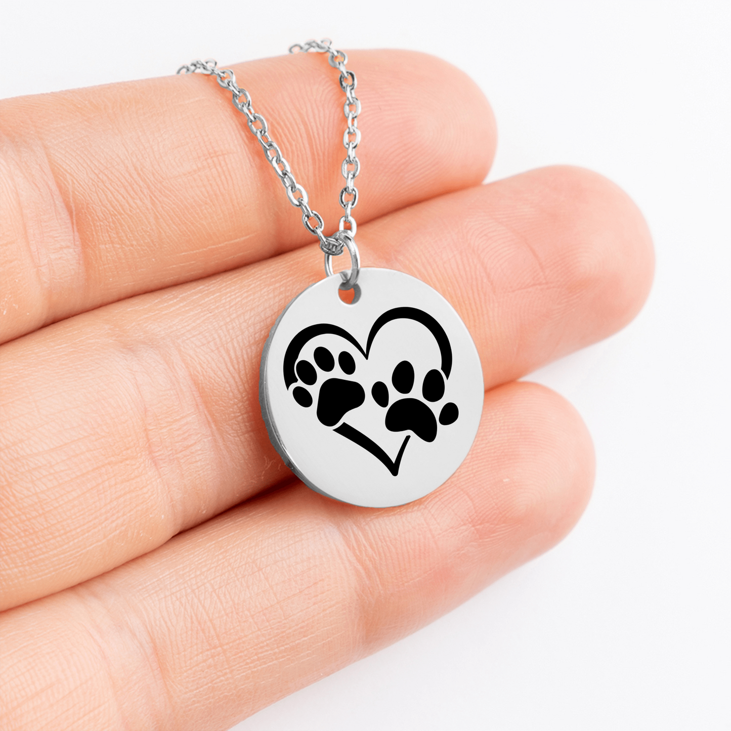 Custom Paw Print Heart Necklace – Personalized Pet Memorial Jewelry with Engraving, Gold or Rose Gold