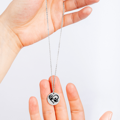 Custom Paw Print Heart Necklace – Personalized Pet Memorial Jewelry with Engraving, Gold or Rose Gold