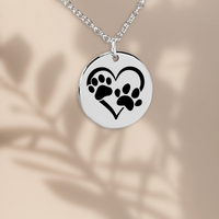 Load image into Gallery viewer, Custom Paw Print Heart Necklace – Personalized Pet Memorial Jewelry with Engraving, Gold or Rose Gold
