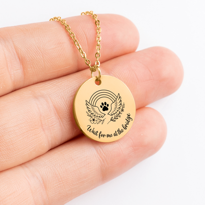 Personalized Pet Memorial Necklace Rainbow Bridge Paw Print Charm, Custom Engraving, Stainless Steel, Gold, or Rose Gold