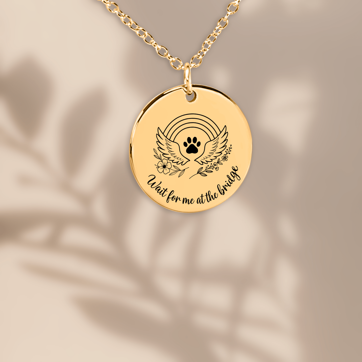 Personalized Pet Memorial Necklace Rainbow Bridge Paw Print Charm, Custom Engraving, Stainless Steel, Gold, or Rose Gold