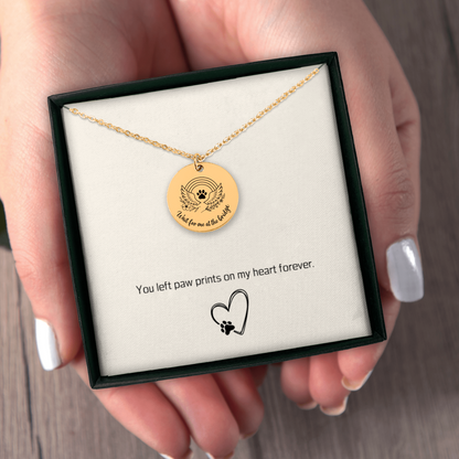Personalized Pet Memorial Necklace Rainbow Bridge Paw Print Charm, Custom Engraving, Stainless Steel, Gold, or Rose Gold