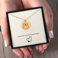Load image into Gallery viewer, Personalized Pet Memorial Necklace Rainbow Bridge Paw Print Charm, Custom Engraving, Stainless Steel, Gold, or Rose Gold
