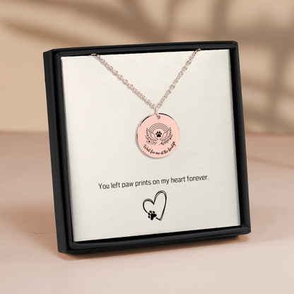Personalized Pet Memorial Necklace Rainbow Bridge Paw Print Charm, Custom Engraving, Stainless Steel, Gold, or Rose Gold
